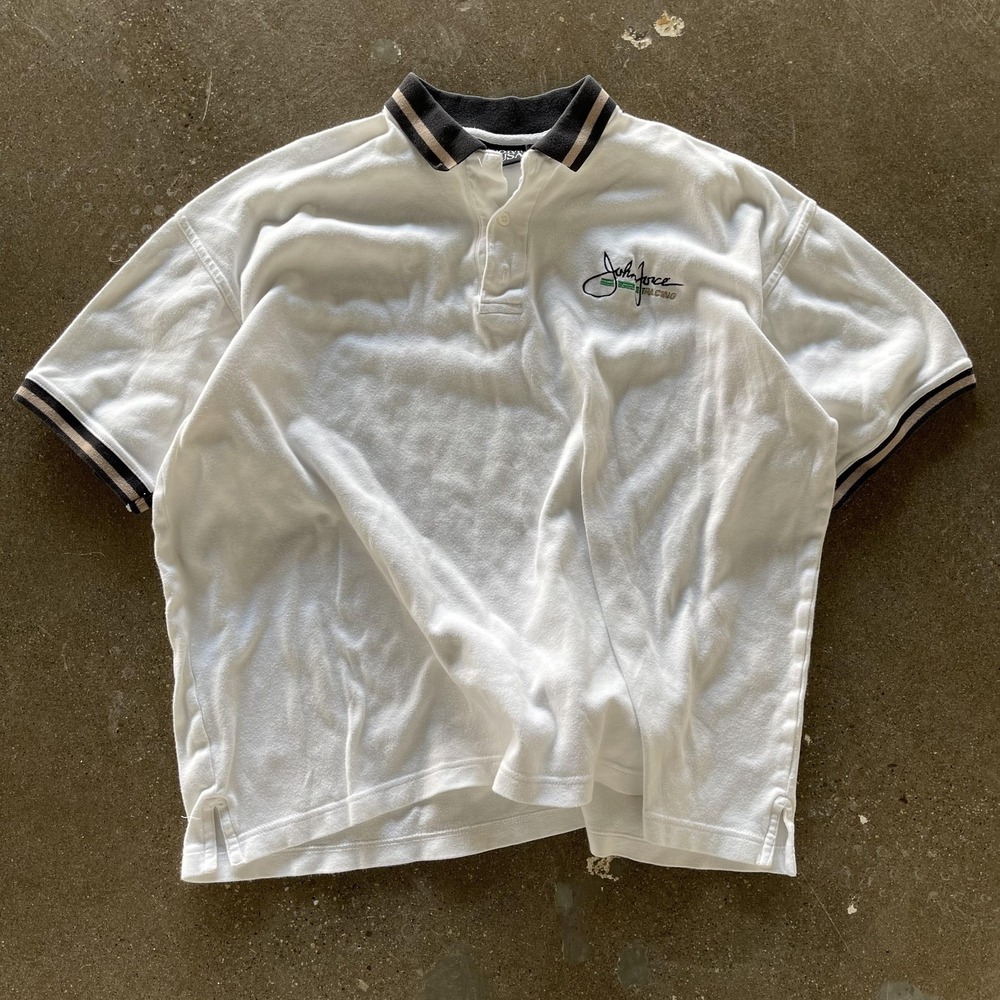 Vintage 90s John Force Racing Polo Shirt Mens Large White Diport USA Embroidered